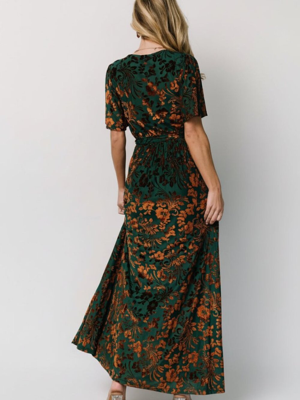 Baltic Born Uma Velvet Maxi Dress | Bronze + Jade Size L - Picture 5 of 5